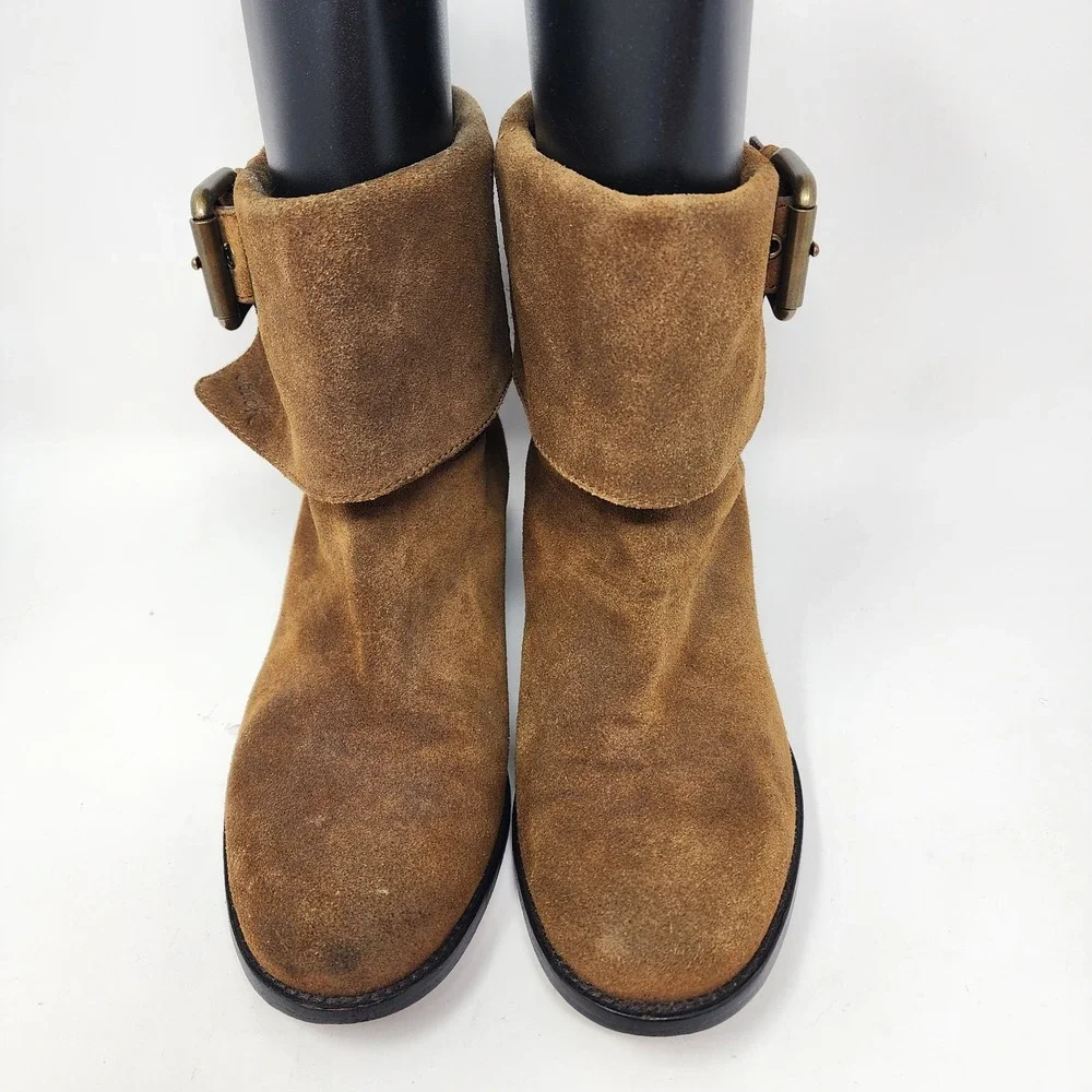 Coach Poppy Short Moto Boots Women's 7.5B Brown Suede Limited Edition